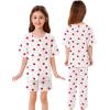 image:imageSWOMOG Girls Pajamas Sets 3 Piece Short Sleeve Sleepwear Summer Cute Pjs Cartoon Print Loungewear for Kids Size 615White Little Strawberry