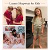 image:imageSWOMOG Kids Satin Pajamas Sets Girls Boys ButtonDown Pjs Short Sleeve Silk Nightwear 2 Piece Lounge SetsBlack