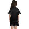 image:imageSWOMOG Kids Satin Pajamas Sets Girls Boys ButtonDown Pjs Short Sleeve Silk Nightwear 2 Piece Lounge SetsBlack