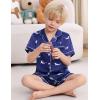 image:imageSWOMOG Kids Satin Pajamas Sets Girls Boys ButtonDown Pjs Short Sleeve Silk Nightwear 2 Piece Lounge SetsBlue Shark