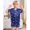 image:imageSWOMOG Kids Satin Pajamas Sets Girls Boys ButtonDown Pjs Short Sleeve Silk Nightwear 2 Piece Lounge SetsBlue Shark
