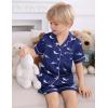 image:imageSWOMOG Kids Satin Pajamas Sets Girls Boys ButtonDown Pjs Short Sleeve Silk Nightwear 2 Piece Lounge SetsBlue Shark