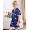 image:imageSWOMOG Kids Satin Pajamas Sets Girls Boys ButtonDown Pjs Short Sleeve Silk Nightwear 2 Piece Lounge SetsBlue Shark
