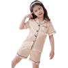 image:imageSWOMOG Kids Satin Pajamas Sets Girls Boys ButtonDown Pjs Short Sleeve Silk Nightwear 2 Piece Lounge SetsChampagne