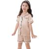 image:imageSWOMOG Kids Satin Pajamas Sets Girls Boys ButtonDown Pjs Short Sleeve Silk Nightwear 2 Piece Lounge SetsChampagne