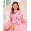 image:imageSWOMOG Kids Satin Pajamas Sets Girls Boys ButtonDown Pjs Short Sleeve Silk Nightwear 2 Piece Lounge SetsCute Leopard
