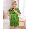 image:imageSWOMOG Kids Satin Pajamas Sets Girls Boys ButtonDown Pjs Short Sleeve Silk Nightwear 2 Piece Lounge SetsGreen Dinosaur