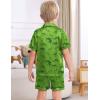 image:imageSWOMOG Kids Satin Pajamas Sets Girls Boys ButtonDown Pjs Short Sleeve Silk Nightwear 2 Piece Lounge SetsGreen Dinosaur