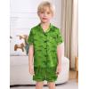 image:imageSWOMOG Kids Satin Pajamas Sets Girls Boys ButtonDown Pjs Short Sleeve Silk Nightwear 2 Piece Lounge SetsGreen Dinosaur