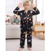 image:imageSWOMOG Kids Satin Pajamas Sets Girls Boys ButtonDown Pjs Short Sleeve Silk Nightwear 2 Piece Lounge SetsLong Sleeveblack Astronaut