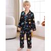 image:imageSWOMOG Kids Satin Pajamas Sets Girls Boys ButtonDown Pjs Short Sleeve Silk Nightwear 2 Piece Lounge SetsLong Sleeveblack Rocket