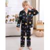 image:imageSWOMOG Kids Satin Pajamas Sets Girls Boys ButtonDown Pjs Short Sleeve Silk Nightwear 2 Piece Lounge SetsLong Sleeveblack Rocket