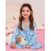 image:imageSWOMOG Kids Satin Pajamas Sets Girls Boys ButtonDown Pjs Short Sleeve Silk Nightwear 2 Piece Lounge SetsLong Sleeveblue Flamingo