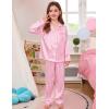 image:imageSWOMOG Kids Satin Pajamas Sets Girls Boys ButtonDown Pjs Short Sleeve Silk Nightwear 2 Piece Lounge SetsLong Sleevepink Striped