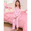 image:imageSWOMOG Kids Satin Pajamas Sets Girls Boys ButtonDown Pjs Short Sleeve Silk Nightwear 2 Piece Lounge SetsLong Sleevepink Striped