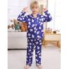 image:imageSWOMOG Kids Satin Pajamas Sets Girls Boys ButtonDown Pjs Short Sleeve Silk Nightwear 2 Piece Lounge SetsLong Sleevepolar Bear Blue