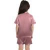 image:imageSWOMOG Kids Satin Pajamas Sets Girls Boys ButtonDown Pjs Short Sleeve Silk Nightwear 2 Piece Lounge SetsMisty Rose