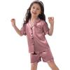 image:imageSWOMOG Kids Satin Pajamas Sets Girls Boys ButtonDown Pjs Short Sleeve Silk Nightwear 2 Piece Lounge SetsMisty Rose
