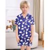 image:imageSWOMOG Kids Satin Pajamas Sets Girls Boys ButtonDown Pjs Short Sleeve Silk Nightwear 2 Piece Lounge SetsNavy Blue Bear