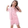 image:imageSWOMOG Kids Satin Pajamas Sets Girls Boys ButtonDown Pjs Short Sleeve Silk Nightwear 2 Piece Lounge SetsPink