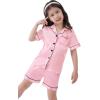 image:imageSWOMOG Kids Satin Pajamas Sets Girls Boys ButtonDown Pjs Short Sleeve Silk Nightwear 2 Piece Lounge SetsPink