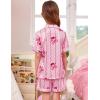 image:imageSWOMOG Kids Satin Pajamas Sets Girls Boys ButtonDown Pjs Short Sleeve Silk Nightwear 2 Piece Lounge SetsPink Bow