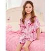 image:imageSWOMOG Kids Satin Pajamas Sets Girls Boys ButtonDown Pjs Short Sleeve Silk Nightwear 2 Piece Lounge SetsPink Bow
