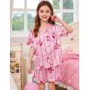 image:imageSWOMOG Kids Satin Pajamas Sets Girls Boys ButtonDown Pjs Short Sleeve Silk Nightwear 2 Piece Lounge SetsPink Bow