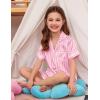 image:imageSWOMOG Kids Satin Pajamas Sets Girls Boys ButtonDown Pjs Short Sleeve Silk Nightwear 2 Piece Lounge SetsPink Striped