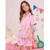 image:imageSWOMOG Kids Satin Pajamas Sets Girls Boys ButtonDown Pjs Short Sleeve Silk Nightwear 2 Piece Lounge SetsPink Striped