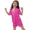 image:imageSWOMOG Kids Satin Pajamas Sets Girls Boys ButtonDown Pjs Short Sleeve Silk Nightwear 2 Piece Lounge SetsRose Red