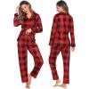 image:imageSWOMOG Matching Family Christmas Pajamas Set Long Sleeve Festival Party Pj Set ButtonDown SleepwearRed With Black Big Grid