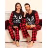 image:imageSWOMOG Matching Family Pajama Set Couple Christmas Printed Sleepwear Xmas Long Sleeve Lounge Set Men amp Women Pjs SetRed Christmas Elk