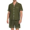 image:imageSWOMOG Mens Pajama Set Short Sleeve 2 PCS Sleepwear Button Down Soft Loungewear Modal Set Pj Set with Pockets S3XLArmy Green