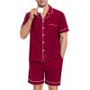 image:imageSWOMOG Mens Pajama Set Short Sleeve 2 PCS Sleepwear Button Down Soft Loungewear Modal Set Pj Set with Pockets S3XLWine Red