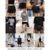 image:imageSWOMOG Satin Silk Lace Shorts for Women Lace Trim Micro Mini Shorts Slip Pj Bottoms Knickers BoxerBlack