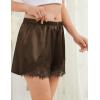 image:imageSWOMOG Satin Silk Lace Shorts for Women Lace Trim Micro Mini Shorts Slip Pj Bottoms Knickers BoxerCoffee