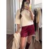 image:imageSWOMOG Satin Silk Lace Shorts for Women Lace Trim Micro Mini Shorts Slip Pj Bottoms Knickers BoxerDeep Wine Red
