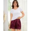 image:imageSWOMOG Satin Silk Lace Shorts for Women Lace Trim Micro Mini Shorts Slip Pj Bottoms Knickers BoxerDeep Wine Red