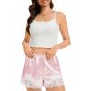 image:imageSWOMOG Satin Silk Lace Shorts for Women Lace Trim Micro Mini Shorts Slip Pj Bottoms Knickers BoxerPink