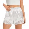 image:imageSWOMOG Satin Silk Lace Shorts for Women Lace Trim Micro Mini Shorts Slip Pj Bottoms Knickers BoxerWhite