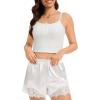 image:imageSWOMOG Satin Silk Lace Shorts for Women Lace Trim Micro Mini Shorts Slip Pj Bottoms Knickers BoxerWhite