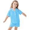 image:imageSWOMOG Unisex Girls Boys Soft Pajamas Set ButtonDown PJs Short Sleeve Sleepwear Toddler Cute Lounge SetsLight Blue
