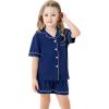 image:imageSWOMOG Unisex Girls Boys Soft Pajamas Set ButtonDown PJs Short Sleeve Sleepwear Toddler Cute Lounge SetsNavy