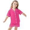 image:imageSWOMOG Unisex Girls Boys Soft Pajamas Set ButtonDown PJs Short Sleeve Sleepwear Toddler Cute Lounge SetsRose Red