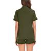 image:imageSWOMOG Woman Pajama Set Short Sleeve Pjs Set 2Pcs Short Pajamas Button Down Ruffle Hem Sleepwear Soft Modal LoungewearArmy Green
