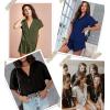 image:imageSWOMOG Woman Pajama Set Short Sleeve Pjs Set 2Pcs Short Pajamas Button Down Ruffle Hem Sleepwear Soft Modal LoungewearArmy Green