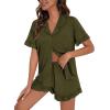 image:imageSWOMOG Woman Pajama Set Short Sleeve Pjs Set 2Pcs Short Pajamas Button Down Ruffle Hem Sleepwear Soft Modal LoungewearArmy Green