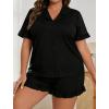 image:imageSWOMOG Woman Pajama Set Short Sleeve Pjs Set 2Pcs Short Pajamas Button Down Ruffle Hem Sleepwear Soft Modal LoungewearBlack