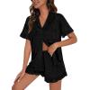 image:imageSWOMOG Woman Pajama Set Short Sleeve Pjs Set 2Pcs Short Pajamas Button Down Ruffle Hem Sleepwear Soft Modal LoungewearBlack Grey